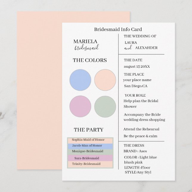 Elegant Minimalist Light Blue And Blush Pink Bride Invitation (Front/Back)