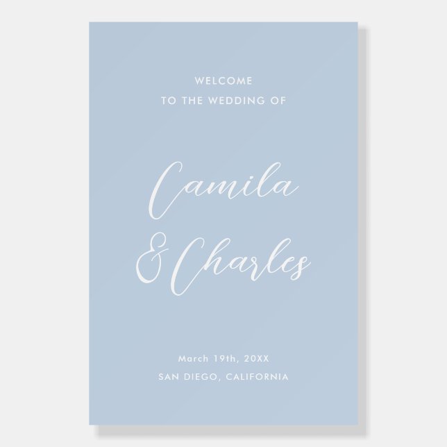 Elegant Minimalist Light Blue Wedding Welcome  Foam Board (Front)