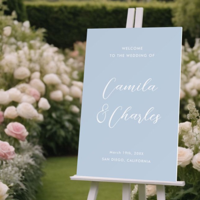 Elegant Minimalist Light Blue Wedding Welcome  Foam Board (Creator Uploaded)