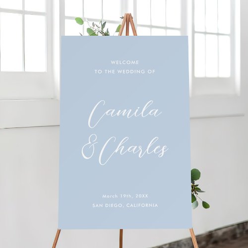 Elegant Minimalist Light Blue Wedding Welcome  Foam Board