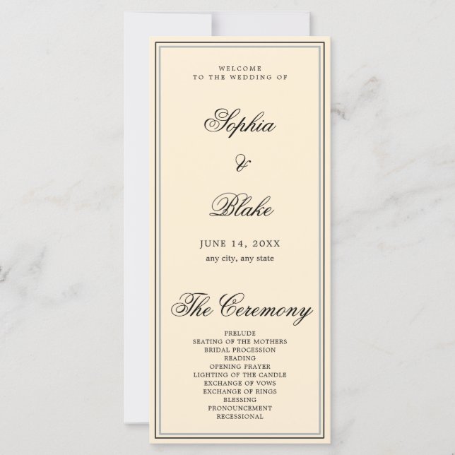 Elegant Minimalist Light Orange Wedding Program (Front)