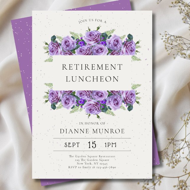 Elegant Minimalist Lilac Floral Retirement  Invitation (Creator Uploaded)