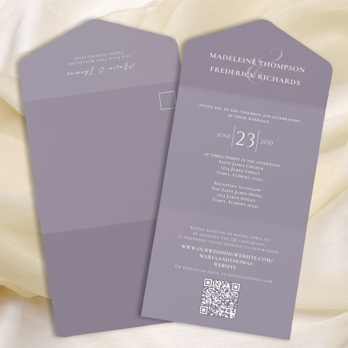 Elegant Minimalist Lilac Simple  QR Code Website All In One Invitation