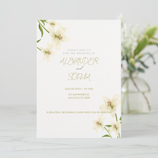 ELEGANT MINIMALIST LILY WEDDING INVITATION  (Standing Front)