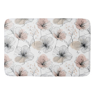 Elegant Minimalist Line Art Floral Pattern Bath Mat