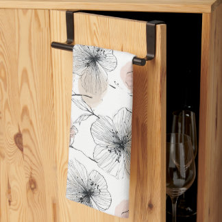 Elegant Minimalist Line Art Floral Pattern Kitchen Towel