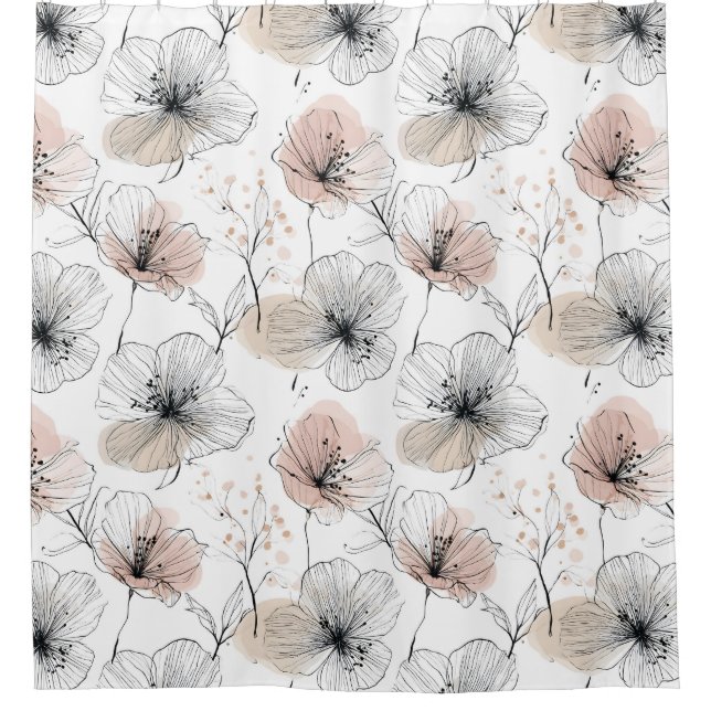 Elegant Minimalist Line Art Floral Pattern Shower Curtain (Front)