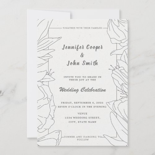 Elegant Minimalist Line Art Floral Wedding Invitation