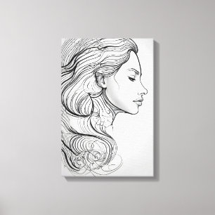 Elegant Minimalist Line Art Portrait  Canvas Print
