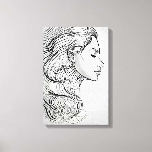 Elegant Minimalist Line Art Portrait  Canvas Print (Front)