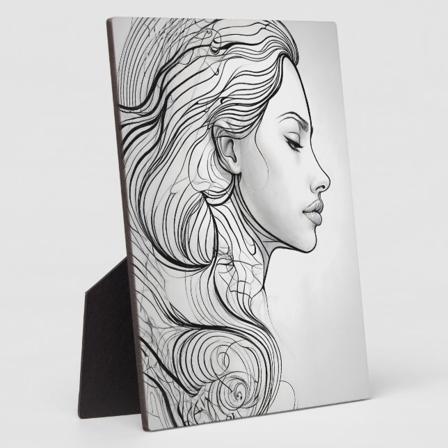 Elegant Minimalist Line Art Portrait Plaque (Side)