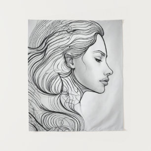 Elegant Minimalist Line Art Portrait Tapestry