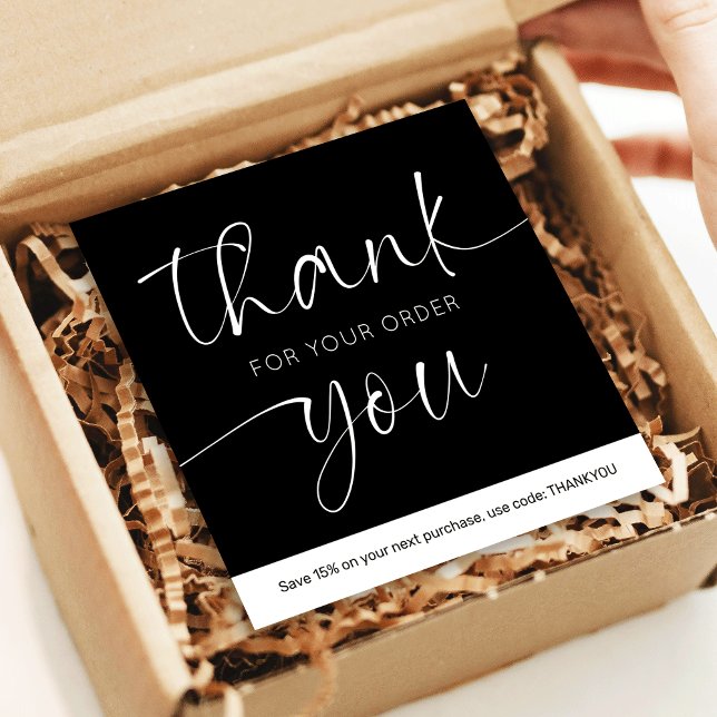 Elegant Minimalist Logo Thank You For Order Simple Note Card (Elegant thank you for order cards in black and white with space for your logo and custom text)