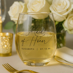 Elegant Minimalist Maid of Honor Stemless Wine Glass
