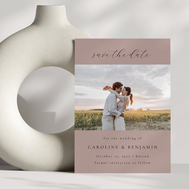 Elegant Minimalist Mauve Muted Rose Wedding Photo Save The Date (Creator Uploaded)