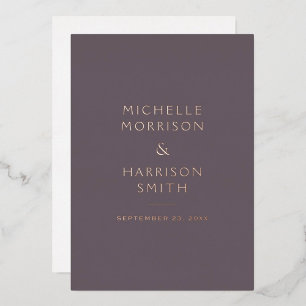 Elegant Minimalist Mauve Purple Wedding Rose Gold Foil Invitation