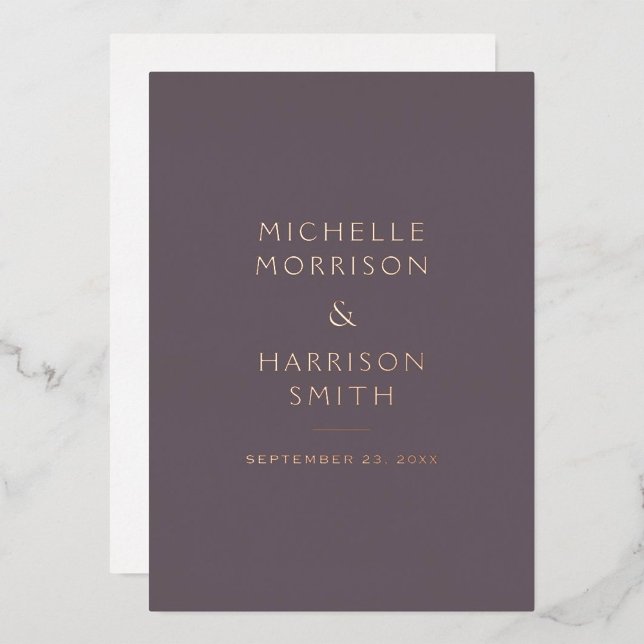 Elegant Minimalist Mauve Purple Wedding Rose Gold Foil Invitation (Creator Uploaded)