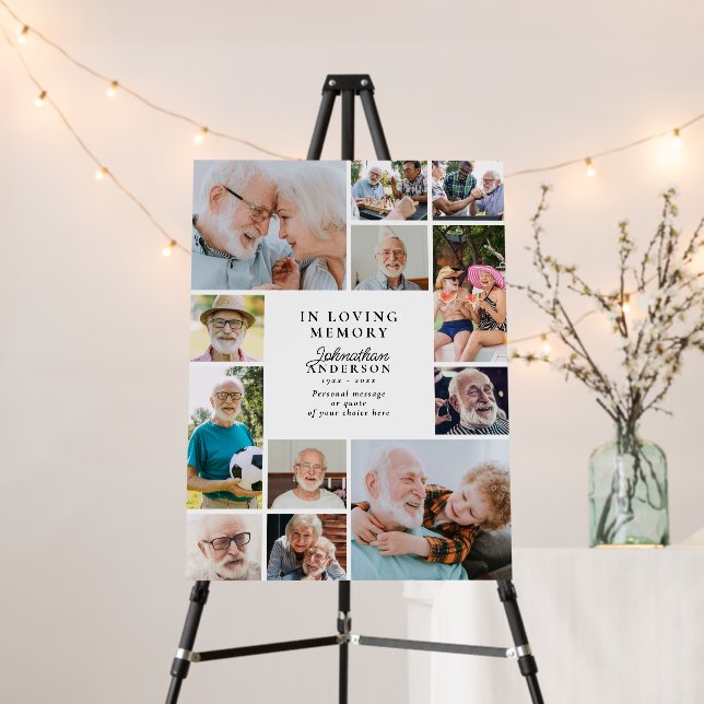 Elegant Minimalist Memorial 12-Photo Display Foam Board (In Situ (Stand))