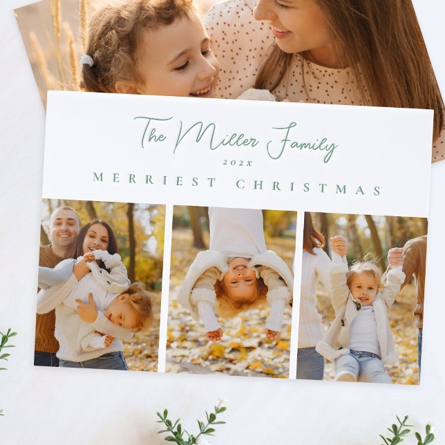 elegant minimalist merriest christmas | sage green letterpress photo cards (Creator Uploaded)