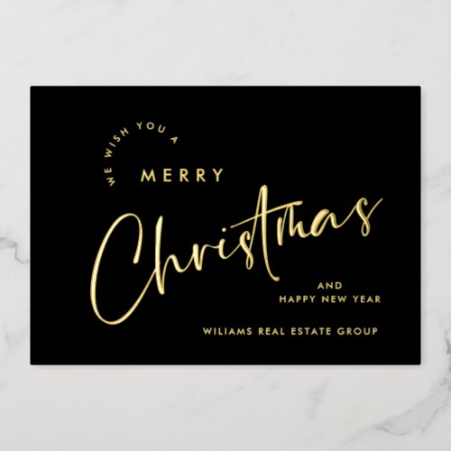 Elegant Minimalist Merry Christmas Corporate Gold  Foil Holiday Card