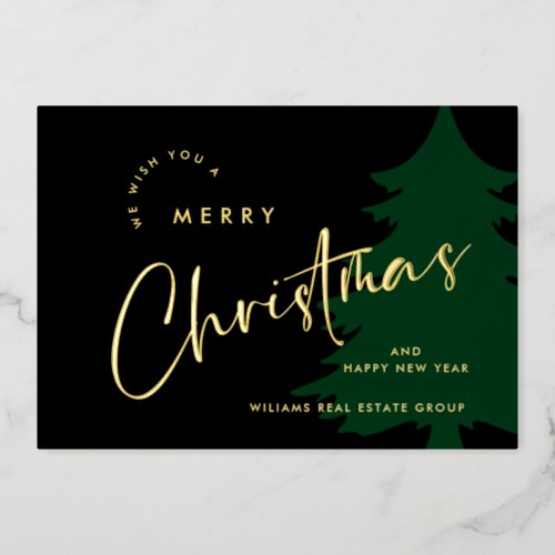 Elegant Minimalist Merry Christmas Corporate Gold  Foil Holiday Card