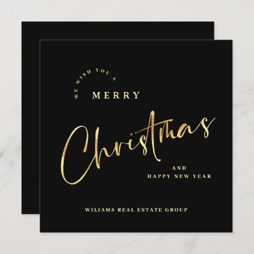 Elegant Minimalist Merry Christmas Corporate Gold Holiday Card