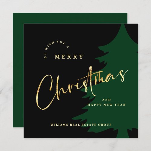 Elegant Minimalist Merry Christmas Corporate Gold Holiday Card