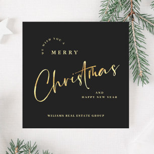 Elegant Minimalist Merry Christmas Corporate Gold Holiday Card