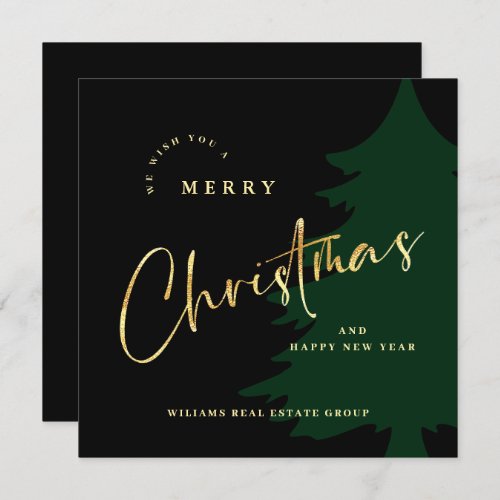 Elegant Minimalist Merry Christmas Corporate Gold Holiday Card