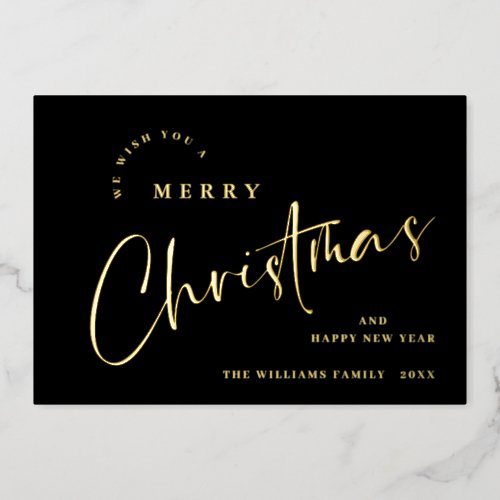 Elegant Minimalist Merry Christmas Greeting Gold Foil Holiday Card