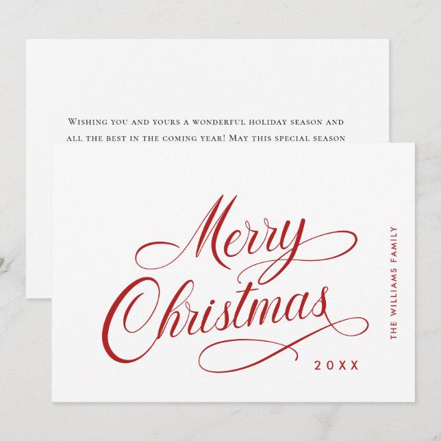 Elegant Minimalist Merry Christmas Greeting Holiday Card (Front/Back)