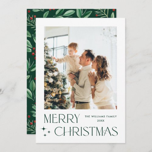 Elegant Minimalist Merry Christmas Greeting Photo Holiday Card