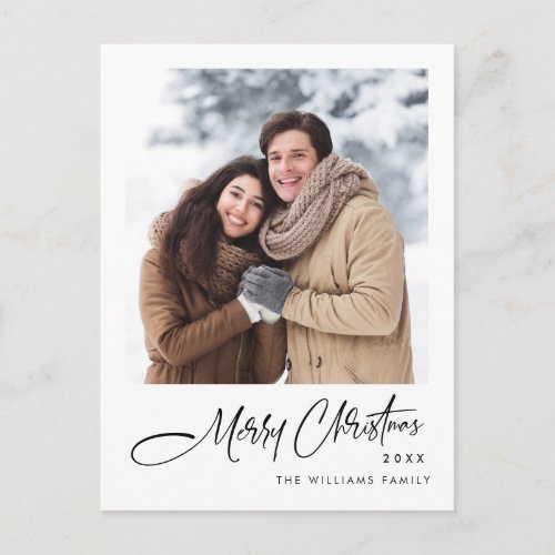 Elegant Minimalist Merry Christmas Holiday Photo Postcard