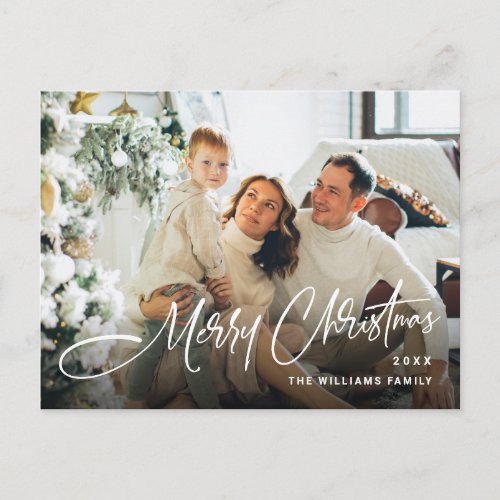 Elegant Minimalist Merry Christmas Photo QR code Postcard