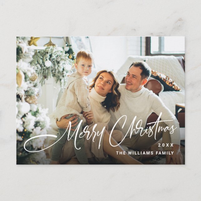 Elegant Minimalist Merry Christmas Photo QR code Postcard (Front)