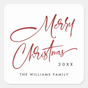 Elegant Minimalist Merry Christmas Square Sticker
