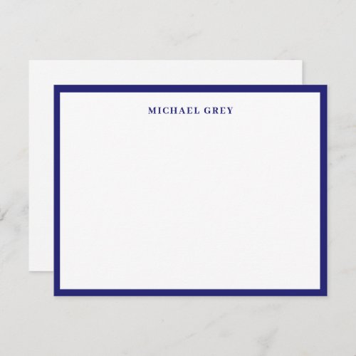 Elegant Minimalist Midnight Blue Name Border Flat Note Card