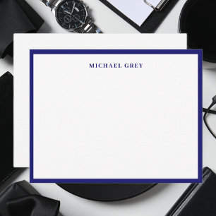 Elegant Minimalist Midnight Blue Name Border Flat Note Card