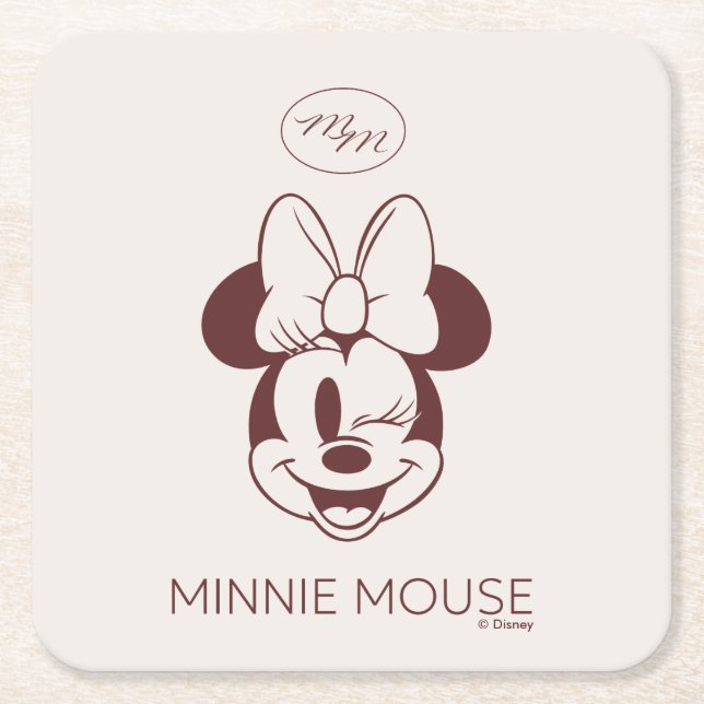 Elegant Minimalist Minnie Mouse Graphic Square Paper Coaster (Front)
