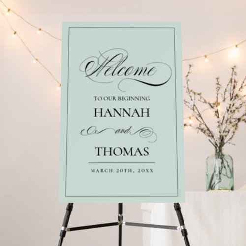 Elegant Minimalist Mint Black Wedding Welcome Sign