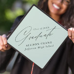 Elegant Minimalist Mint Green Graduation Cap Topper<br><div class="desc">Elegant graduation cap topper featuring "Graduate" displayed in a beautiful black calligraphy script with a mint green background. Personalize the graduation cap topper with the graduate's name,  school name,  and graduation year.</div>