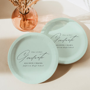 Elegant Minimalist Mint Green Graduation Paper Plates