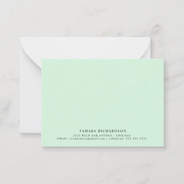 Elegant Minimalist Mint Green  Note Card (Front)