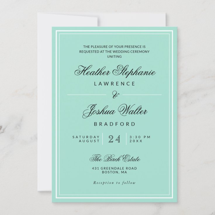 Elegant Minimalist Mint Green Wedding Invitation | Zazzle