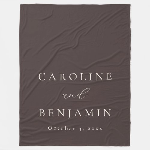 Elegant Minimalist Mocha Brown Calligraphy Wedding Fleece Blanket