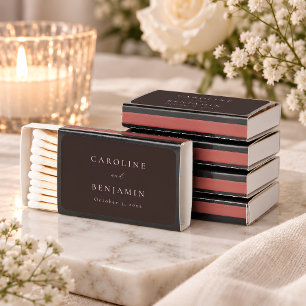Elegant Minimalist Mocha Brown Calligraphy Wedding Matchboxes