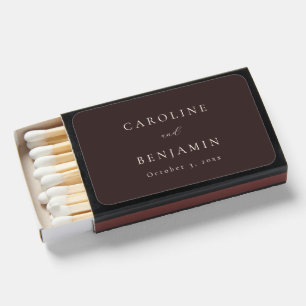 Elegant Minimalist Mocha Brown Calligraphy Wedding Matchboxes