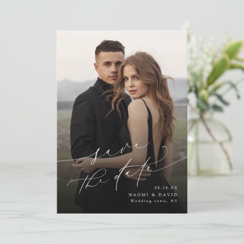 Elegant Minimalist Modern Chic Script Photo   Save The Date