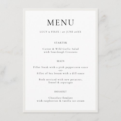 Elegant Minimalist  Modern Chic Simple Wedding Menu