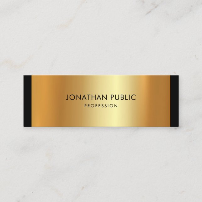 Elegant Minimalist Modern Clean Plain Golden Glam Mini Business Card (Front)